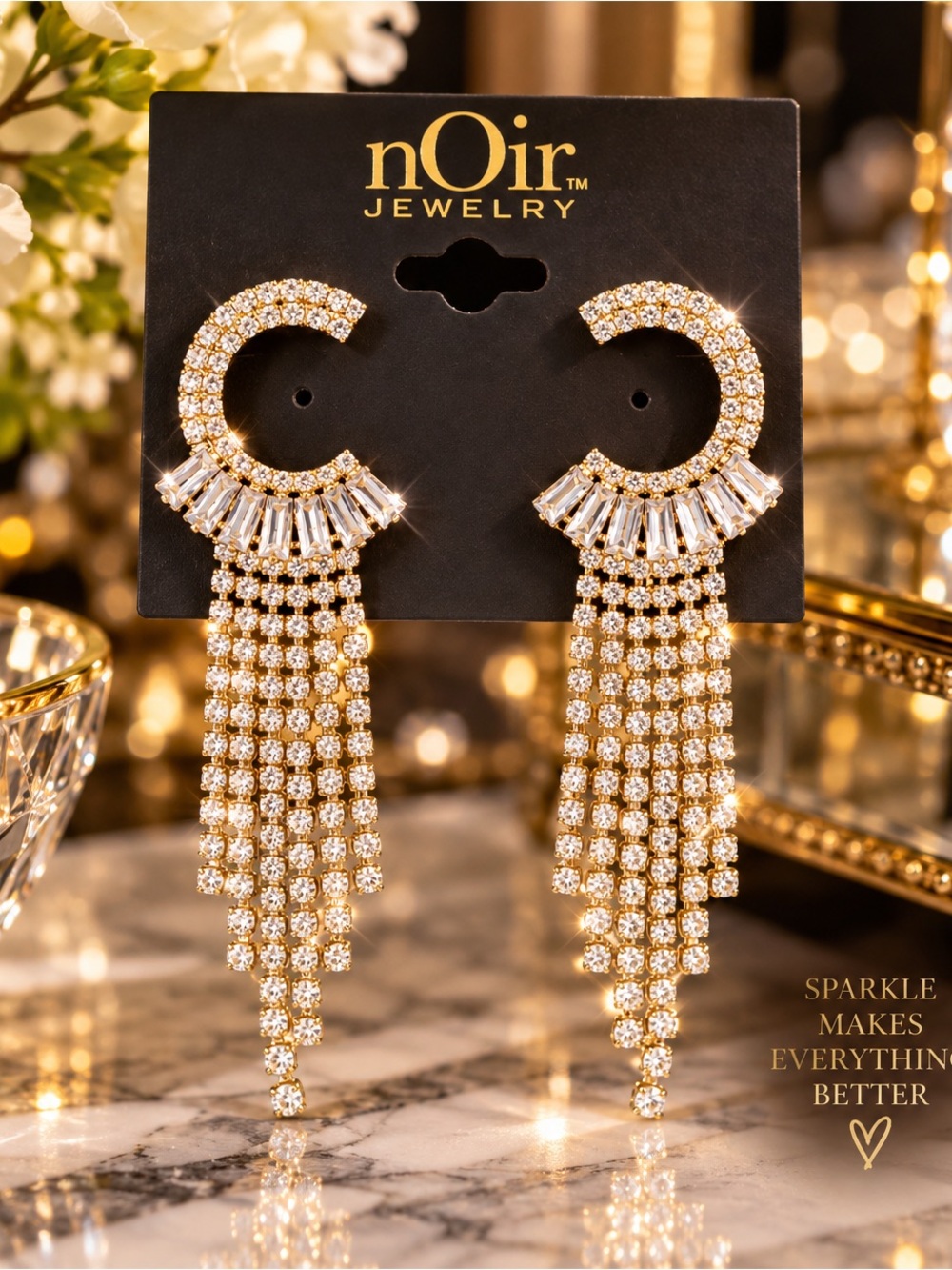 nOir Jewelry Crystal Rhinestone Chandelier Fringe Statement Earrings